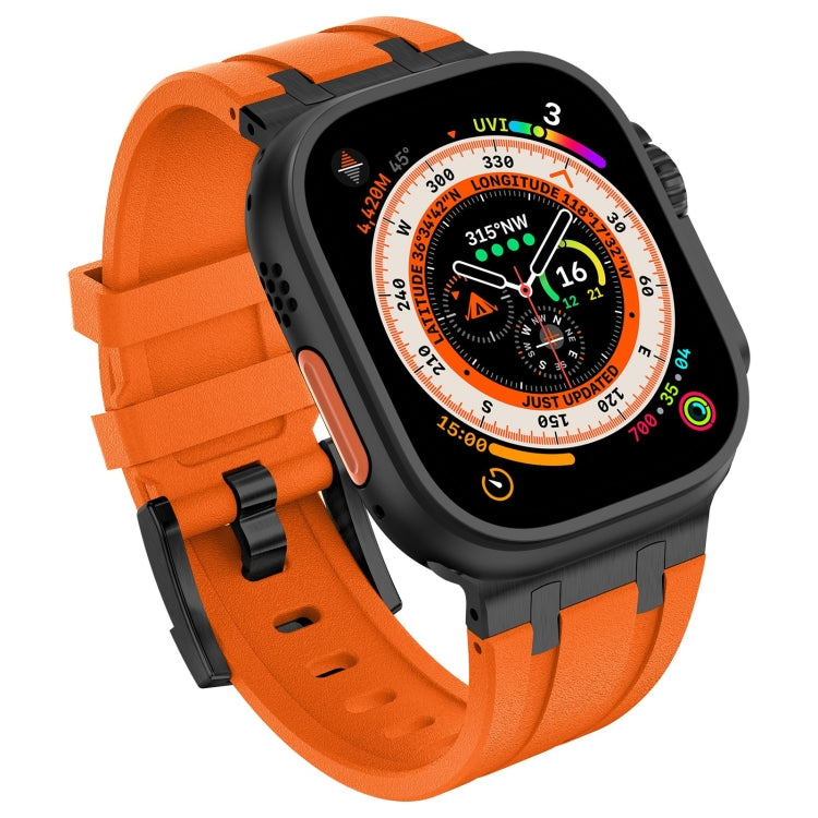 For Apple Watch Ultra 49mm Stone Grain Liquid Silicone Watch Band(Black Orange) - Watch Bands by PMC Jewellery | Online Shopping South Africa | PMC Jewellery