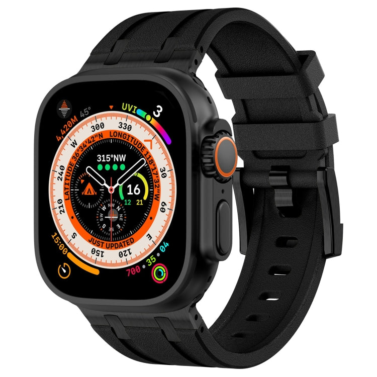 For Apple Watch Ultra 49mm Stone Grain Liquid Silicone Watch Band(Black Black) - Watch Bands by PMC Jewellery | Online Shopping South Africa | PMC Jewellery