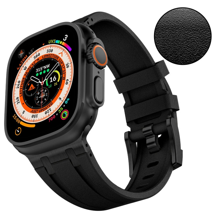 For Apple Watch Ultra 49mm Stone Grain Liquid Silicone Watch Band(Black Black) - Watch Bands by PMC Jewellery | Online Shopping South Africa | PMC Jewellery