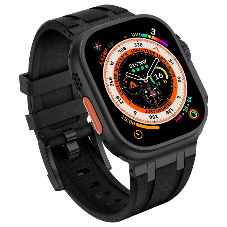 For Apple Watch SE 44mm Stone Grain Liquid Silicone Watch Band(Black Black) - Watch Bands by PMC TechLife | Online Shopping South Africa | PMC TechLife