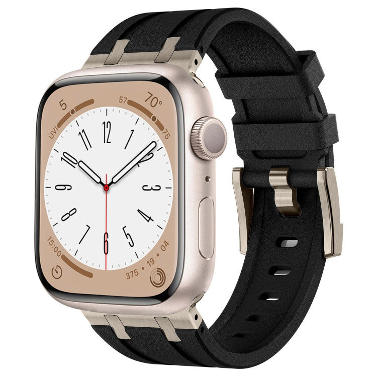 For Apple Watch SE 44mm Stone Grain Liquid Silicone Watch Band(Titanium Black) - Watch Bands by PMC TechLife | Online Shopping South Africa | PMC TechLife