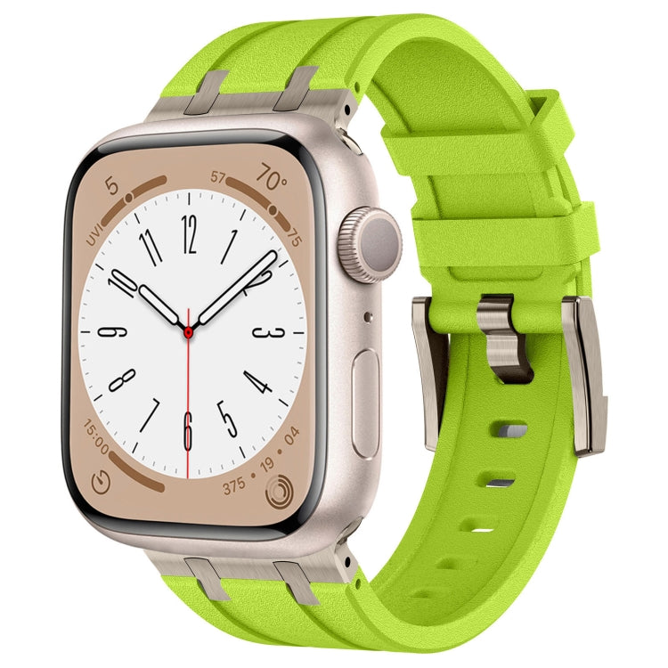For Apple Watch SE 44mm Stone Grain Liquid Silicone Watch Band(Titanium Green) - Watch Bands by PMC TechLife | Online Shopping South Africa | PMC TechLife