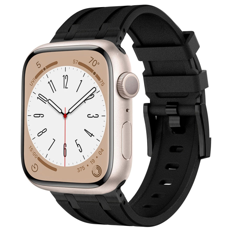 For Apple Watch Series 6 44mm Stone Grain Liquid Silicone Watch Band(Black Black) - Watch Bands by PMC TechLife | Online Shopping South Africa | PMC TechLife