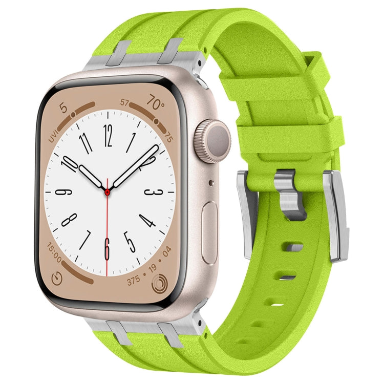 For Apple Watch Series 6 44mm Stone Grain Liquid Silicone Watch Band(Silver Green) - Watch Bands by PMC Jewellery | Online Shopping South Africa | PMC Jewellery