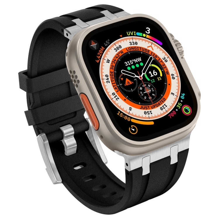For Apple Watch Series 5 44mm Stone Grain Liquid Silicone Watch Band(Silver Black) - Watch Bands by PMC TechLife | Online Shopping South Africa | PMC TechLife