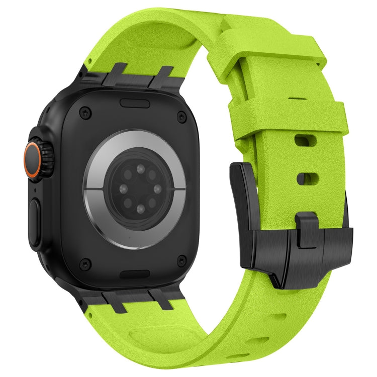 For Apple Watch 42mm Stone Grain Liquid Silicone Watch Band(Black Green) - Watch Bands by PMC TechLife | Online Shopping South Africa | PMC TechLife