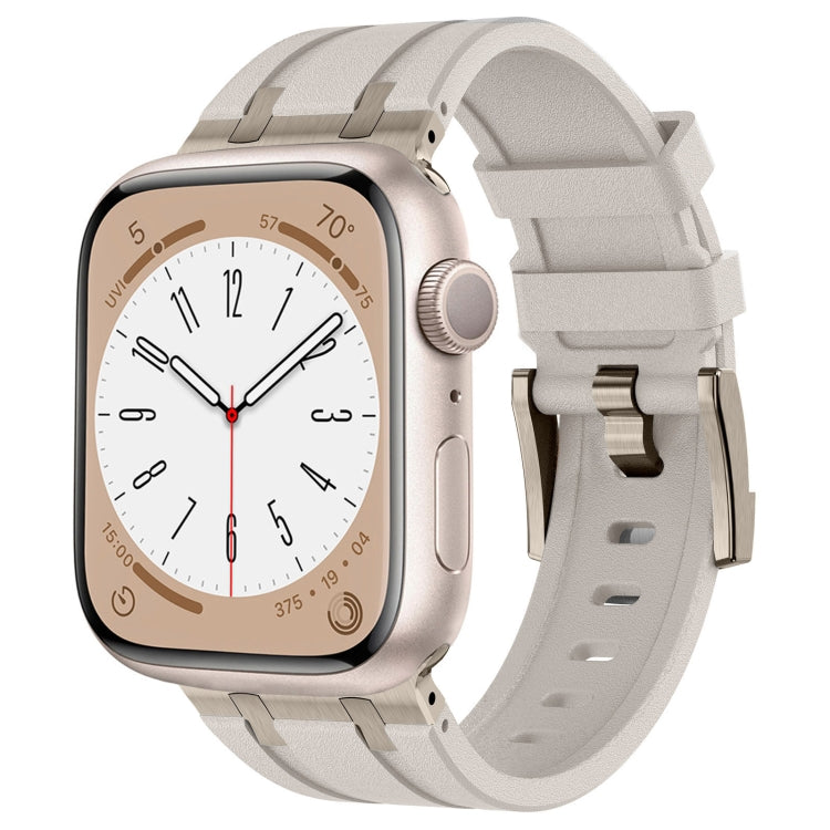 For Apple Watch 42mm Stone Grain Liquid Silicone Watch Band(Titanium Starlight) - Watch Bands by PMC TechLife | Online Shopping South Africa | PMC TechLife
