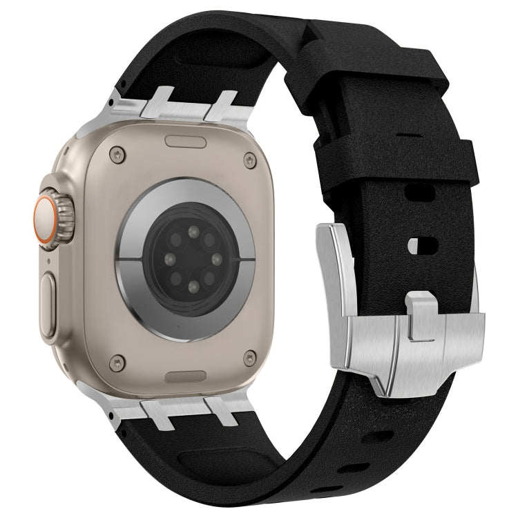 For Apple Watch 42mm Stone Grain Liquid Silicone Watch Band(Silver Black) - Watch Bands by PMC TechLife | Online Shopping South Africa | PMC TechLife