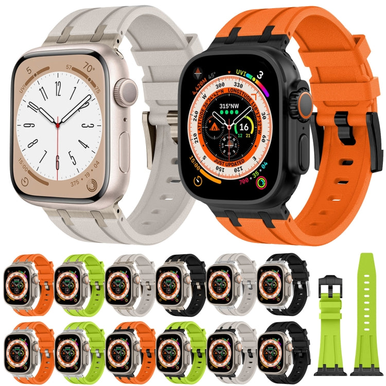 For Apple Watch 42mm Stone Grain Liquid Silicone Watch Band(Silver Black) - Watch Bands by PMC TechLife | Online Shopping South Africa | PMC TechLife