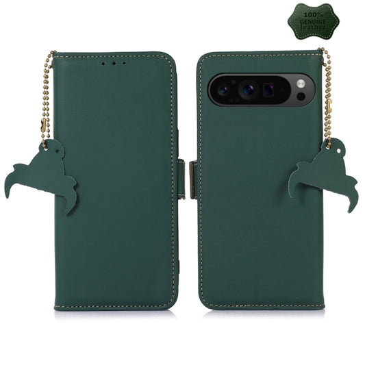 For Google Pixel 9 Pro Genuine Leather Magnetic RFID Leather Phone Case(Green) - Google Cases by PMC Jewellery | Online Shopping South Africa | PMC Jewellery | Buy Now Pay Later Mobicred