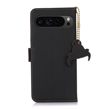 For Google Pixel 9 Genuine Leather Magnetic RFID Leather Phone Case(Black) - Google Cases by PMC Jewellery | Online Shopping South Africa | PMC Jewellery | Buy Now Pay Later Mobicred