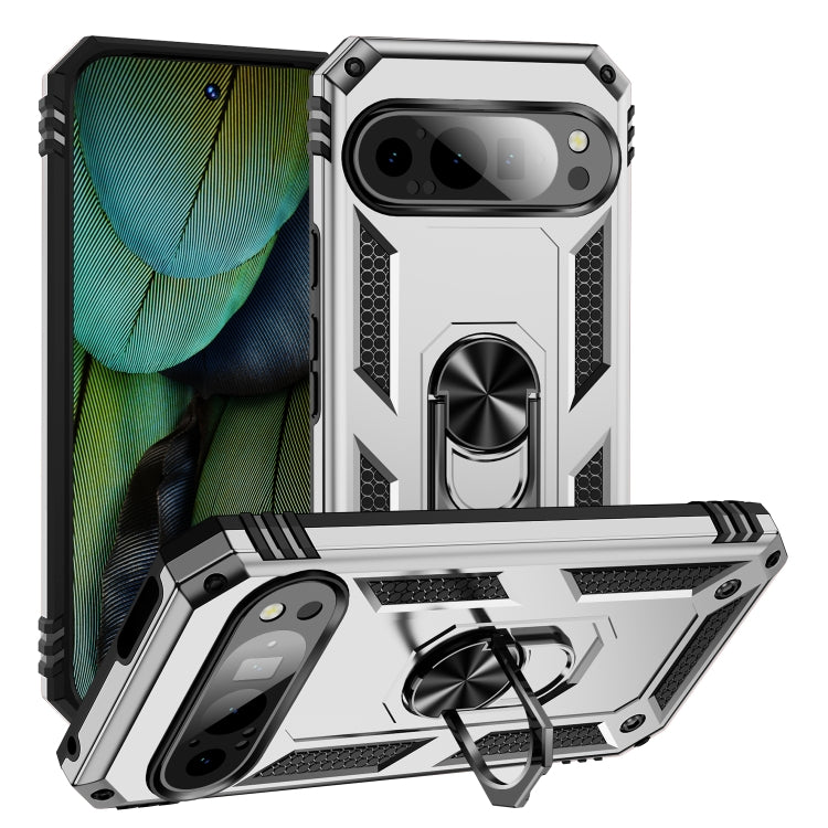 For Google Pixel 9 Shockproof TPU + PC Phone Case with Holder(Silver) - Google Cases by PMC Jewellery | Online Shopping South Africa | PMC Jewellery | Buy Now Pay Later Mobicred