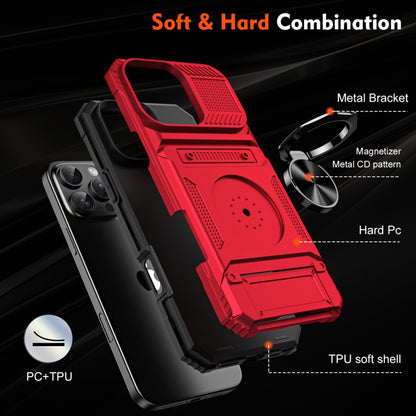 For iPhone 16 Pro Max TPU+PC Shockproof Card Phone Case with Metal Ring Holder(Red) - iPhone 16 Pro Max Cases by PMC Jewellery | Online Shopping South Africa | PMC Jewellery | Buy Now Pay Later Mobicred