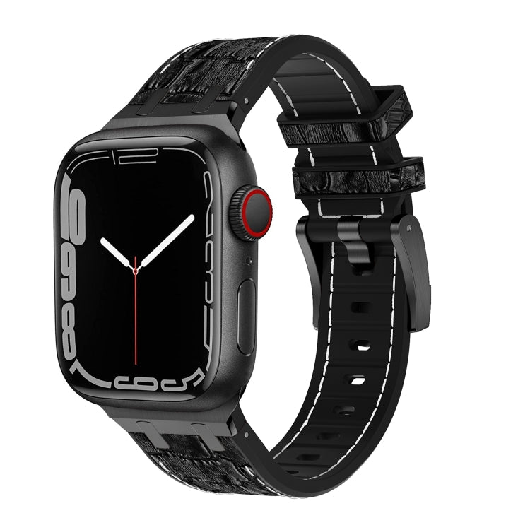 For Apple Watch SE 2023 44mm Crocodile Texture Liquid Silicone Watch Band(Black White Black) - Watch Bands by PMC Jewellery | Online Shopping South Africa | PMC Jewellery