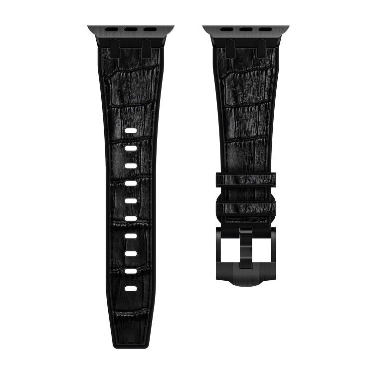 For Apple Watch SE 2023 44mm Crocodile Texture Liquid Silicone Watch Band(Black Black) - Watch Bands by PMC Jewellery | Online Shopping South Africa | PMC Jewellery