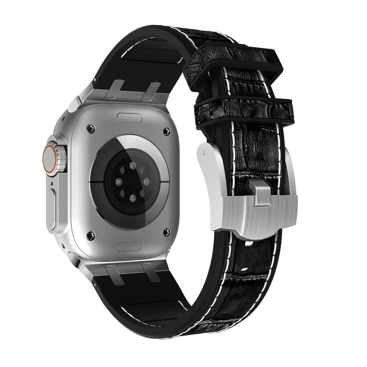 For Apple Watch SE 2023 44mm Crocodile Texture Liquid Silicone Watch Band(Silver White Black) - Watch Bands by PMC TechLife | Online Shopping South Africa | PMC TechLife