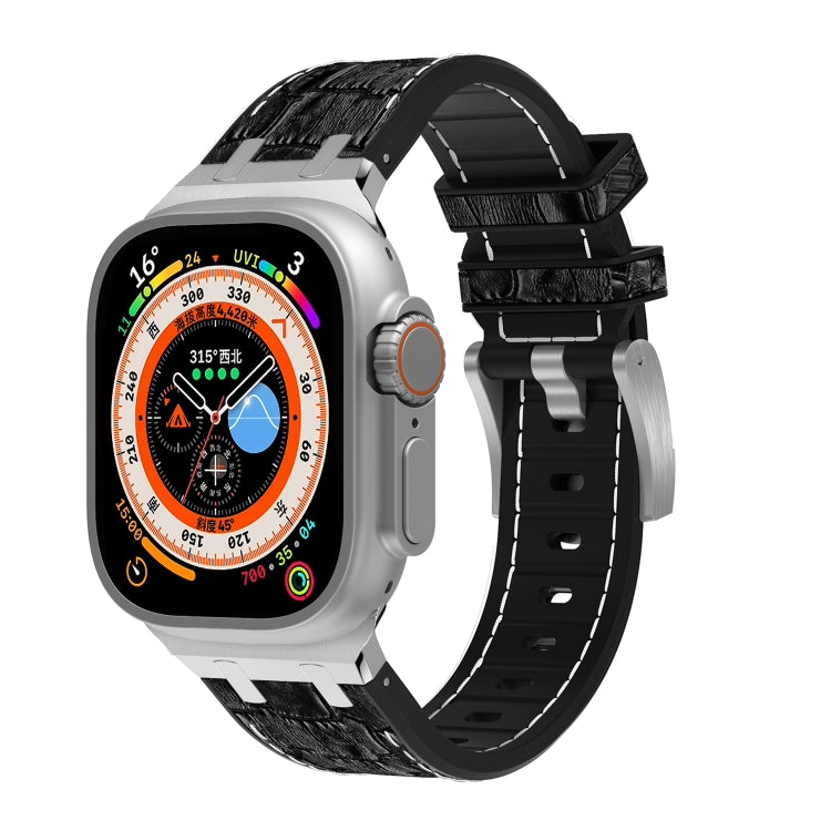 For Apple Watch Ultra 2 49mm Crocodile Texture Liquid Silicone Watch Band(Silver White Black) - Watch Bands by PMC TechLife | Online Shopping South Africa | PMC TechLife