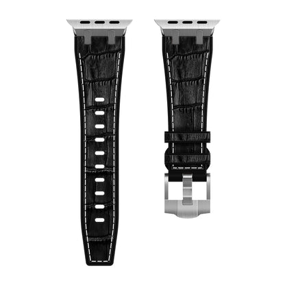 For Apple Watch Series 9 45mm Crocodile Texture Liquid Silicone Watch Band(Silver White Black) - Watch Bands by PMC Jewellery | Online Shopping South Africa | PMC Jewellery