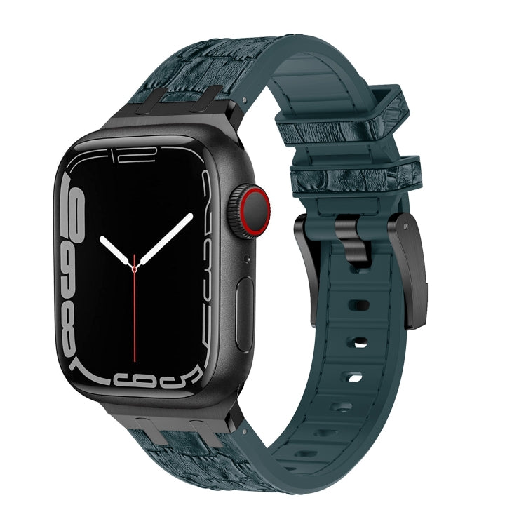 For Apple Watch Series 9 41mm Crocodile Texture Liquid Silicone Watch Band(Black Deep Green) - Watch Bands by PMC TechLife | Online Shopping South Africa | PMC TechLife