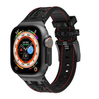 For Apple Watch Ultra 49mm Crocodile Texture Liquid Silicone Watch Band(Black Red Black) - Watch Bands by PMC Jewellery | Online Shopping South Africa | PMC Jewellery