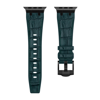 For Apple Watch Ultra 49mm Crocodile Texture Liquid Silicone Watch Band(Black Deep Green) - Watch Bands by PMC Jewellery | Online Shopping South Africa | PMC Jewellery