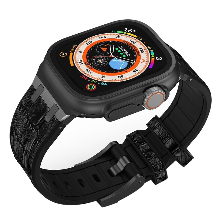 For Apple Watch Series 8 41mm Crocodile Texture Liquid Silicone Watch Band(Black Black) - Watch Bands by PMC TechLife | Online Shopping South Africa | PMC TechLife