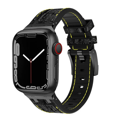 For Apple Watch Series 8 41mm Crocodile Texture Liquid Silicone Watch Band(Black Yellow Black) - Watch Bands by PMC Jewellery | Online Shopping South Africa | PMC Jewellery