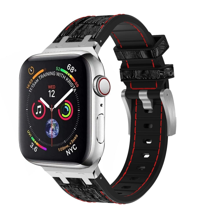 For Apple Watch Series 8 45mm Crocodile Texture Liquid Silicone Watch Band(Silver Red Black) - Watch Bands by PMC TechLife | Online Shopping South Africa | PMC TechLife