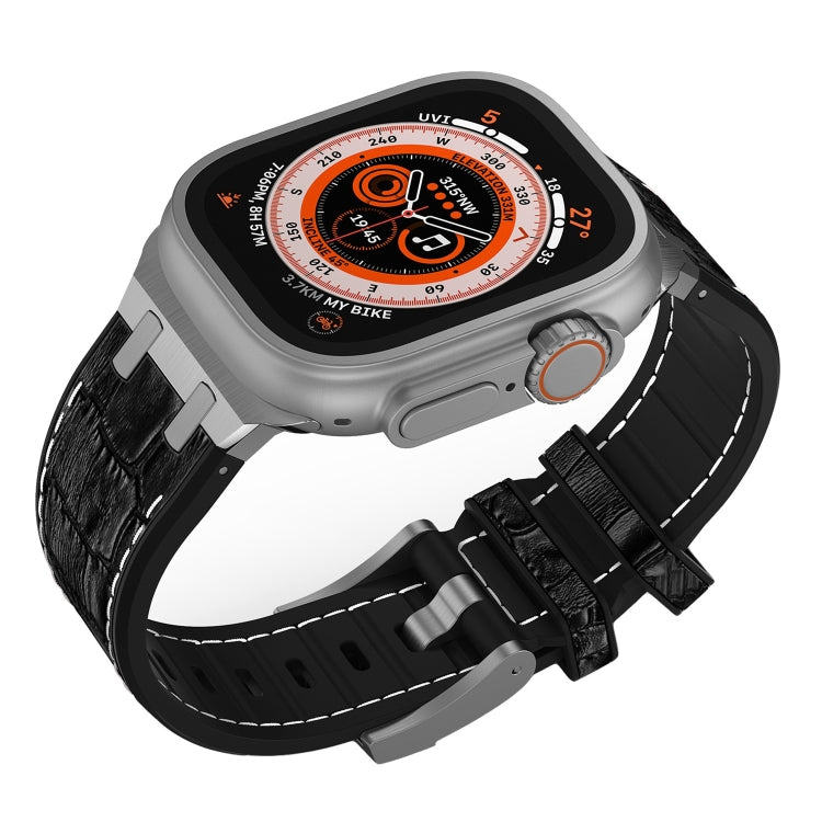 For Apple Watch Series 7 41mm Crocodile Texture Liquid Silicone Watch Band(Silver White Black) - Watch Bands by PMC TechLife | Online Shopping South Africa | PMC TechLife