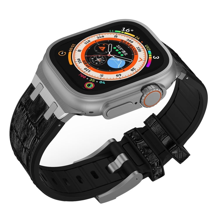 For Apple Watch Series 7 41mm Crocodile Texture Liquid Silicone Watch Band(Silver Black) - free shipping - PMC TechLife - Order now!