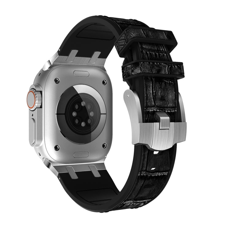 For Apple Watch Series 7 41mm Crocodile Texture Liquid Silicone Watch Band(Silver Black) - free shipping - PMC TechLife - Order now!