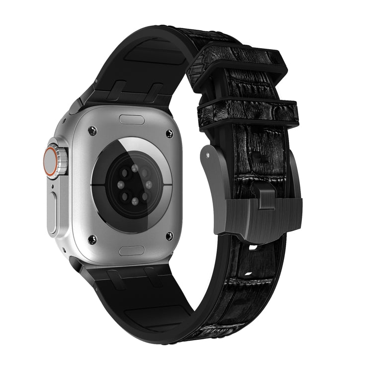 For Apple Watch Series 7 45mm Crocodile Texture Liquid Silicone Watch Band(Black Black) - Watch Bands by PMC TechLife | Online Shopping South Africa | PMC TechLife