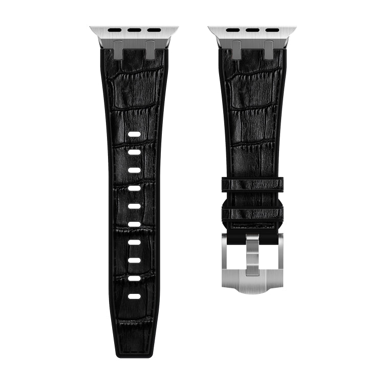 For Apple Watch Series 7 45mm Crocodile Texture Liquid Silicone Watch Band(Silver Black) - Watch Bands by PMC TechLife | Online Shopping South Africa | PMC TechLife