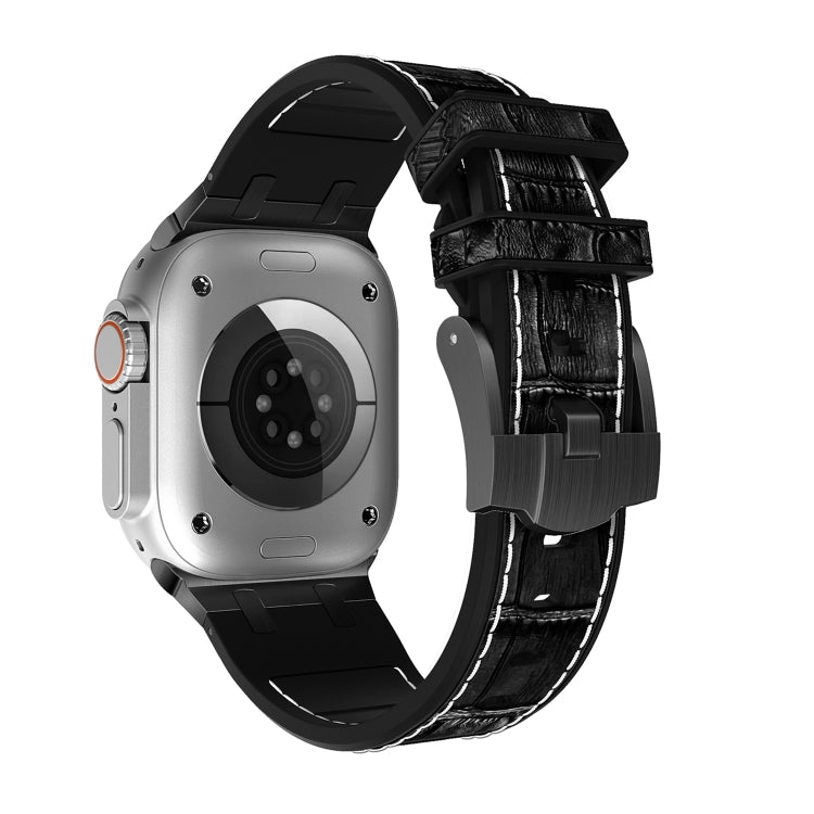 For Apple Watch SE 40mm Crocodile Texture Liquid Silicone Watch Band(Black White Black) - Watch Bands by PMC TechLife | Online Shopping South Africa | PMC TechLife