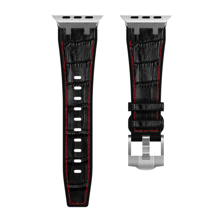 For Apple Watch SE 40mm Crocodile Texture Liquid Silicone Watch Band(Silver Red Black) - Watch Bands by PMC TechLife | Online Shopping South Africa | PMC TechLife