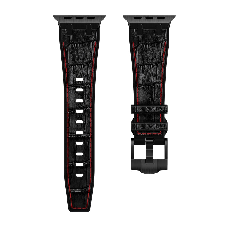 For Apple Watch SE 44mm Crocodile Texture Liquid Silicone Watch Band(Black Red Black) - Watch Bands by PMC Jewellery | Online Shopping South Africa | PMC Jewellery