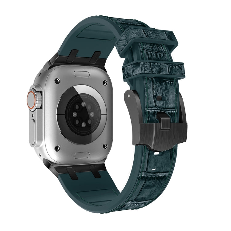For Apple Watch SE 44mm Crocodile Texture Liquid Silicone Watch Band(Black Deep Green) - Watch Bands by PMC TechLife | Online Shopping South Africa | PMC TechLife