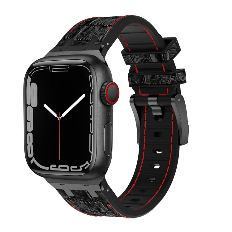 For Apple Watch Series 6 40mm Crocodile Texture Liquid Silicone Watch Band(Black Red Black) - Watch Bands by PMC Jewellery | Online Shopping South Africa | PMC Jewellery