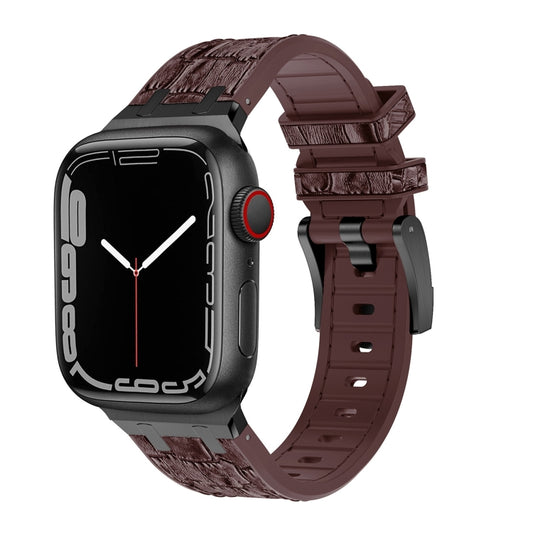 For Apple Watch Series 5 40mm Crocodile Texture Liquid Silicone Watch Band(Black Dark Brown) - Watch Bands by PMC Jewellery | Online Shopping South Africa | PMC Jewellery