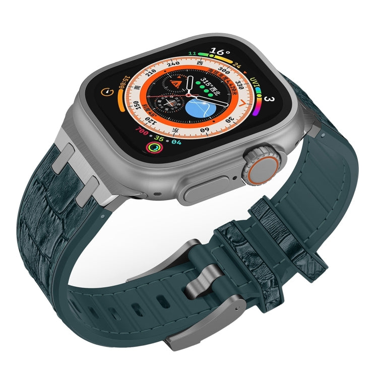 For Apple Watch Series 4 44mm Crocodile Texture Liquid Silicone Watch Band(Silver Deep Green) - Watch Bands by PMC TechLife | Online Shopping South Africa | PMC TechLife