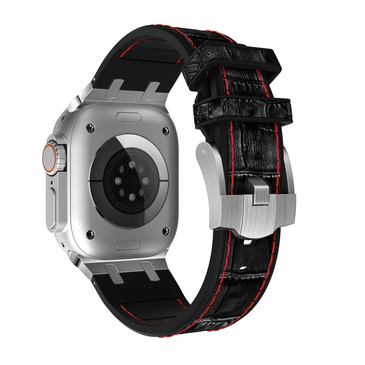 For Apple Watch Series 2 42mm Crocodile Texture Liquid Silicone Watch Band(Silver Red Black) - Watch Bands by PMC TechLife | Online Shopping South Africa | PMC TechLife