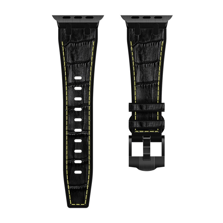 For Apple Watch 42mm Crocodile Texture Liquid Silicone Watch Band(Black Yellow Black) - Watch Bands by PMC TechLife | Online Shopping South Africa | PMC TechLife