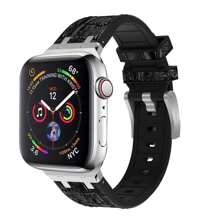 For Apple Watch 42mm Crocodile Texture Liquid Silicone Watch Band(Silver Black) - Watch Bands by PMC TechLife | Online Shopping South Africa | PMC TechLife