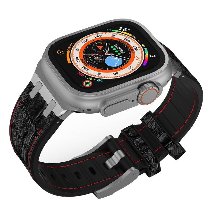 For Apple Watch 38mm Crocodile Texture Liquid Silicone Watch Band(Silver Red Black) - Watch Bands by PMC TechLife | Online Shopping South Africa | PMC TechLife
