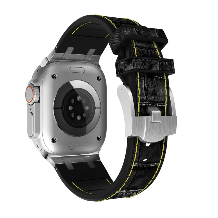 For Apple Watch 38mm Crocodile Texture Liquid Silicone Watch Band(Silver Yellow Black) - Watch Bands by PMC TechLife | Online Shopping South Africa | PMC TechLife