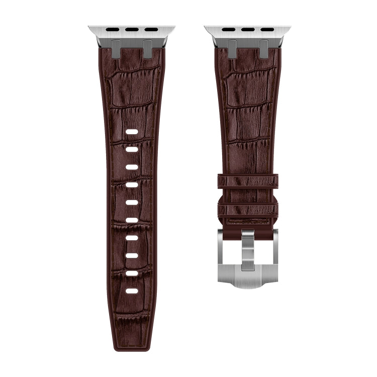 For Apple Watch 38mm Crocodile Texture Liquid Silicone Watch Band(Silver Dark Brown) - Watch Bands by PMC TechLife | Online Shopping South Africa | PMC TechLife