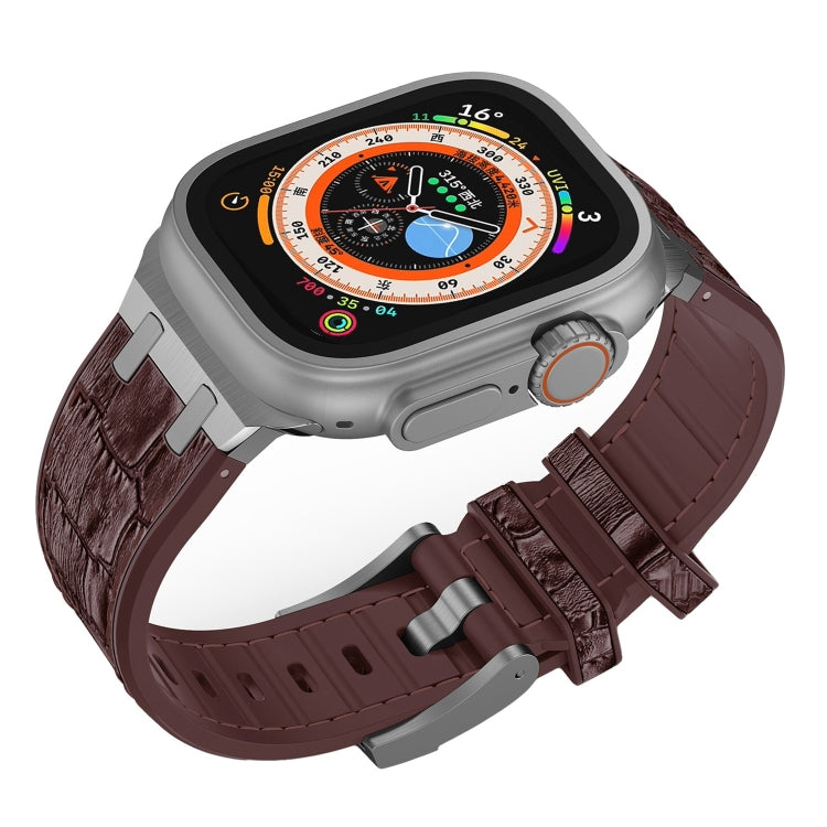 For Apple Watch 38mm Crocodile Texture Liquid Silicone Watch Band(Silver Dark Brown) - Watch Bands by PMC TechLife | Online Shopping South Africa | PMC TechLife