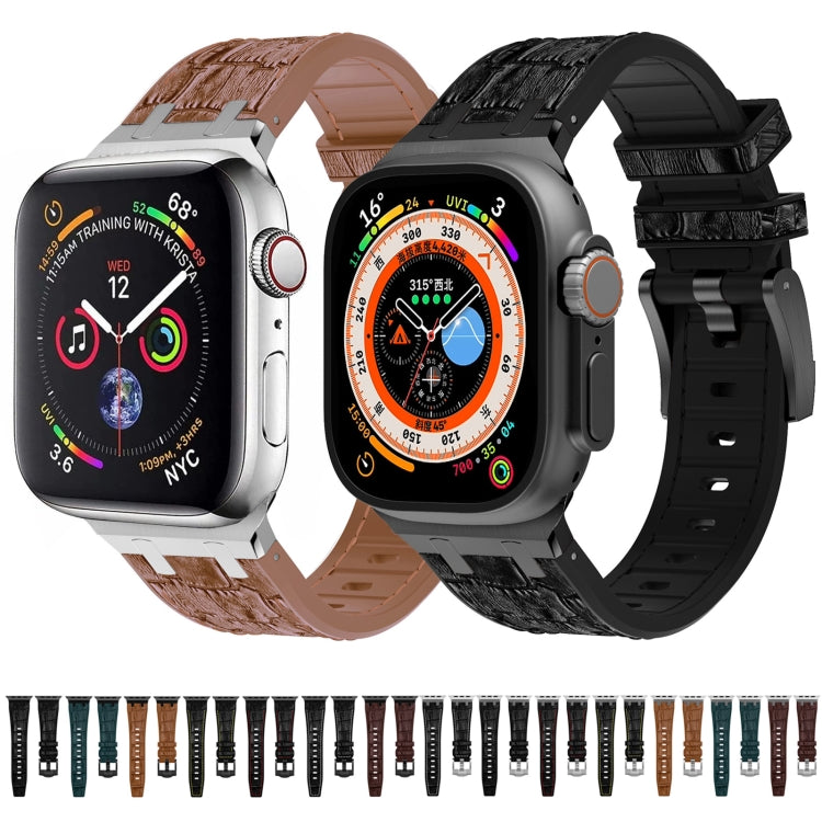For Apple Watch SE 40mm Crocodile Texture Liquid Silicone Watch Band(Silver Dark Brown) - Watch Bands by PMC TechLife | Online Shopping South Africa | PMC TechLife