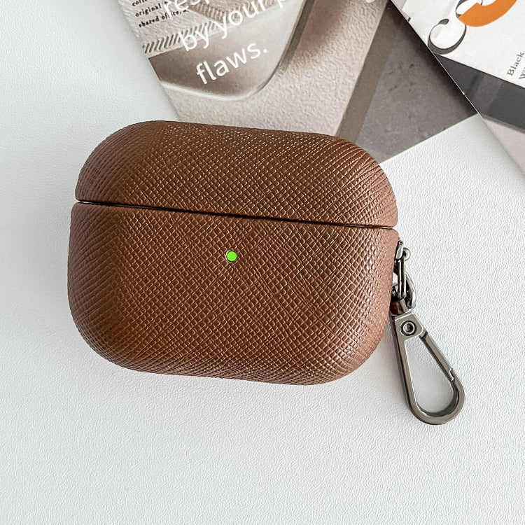 For AirPods Pro 2 Cross Texture PU Leather Bluetooth Earphone Protective Case(Brown) - For AirPods Pro 2 by PMC Jewellery | Online Shopping South Africa | PMC Jewellery | Buy Now Pay Later Mobicred