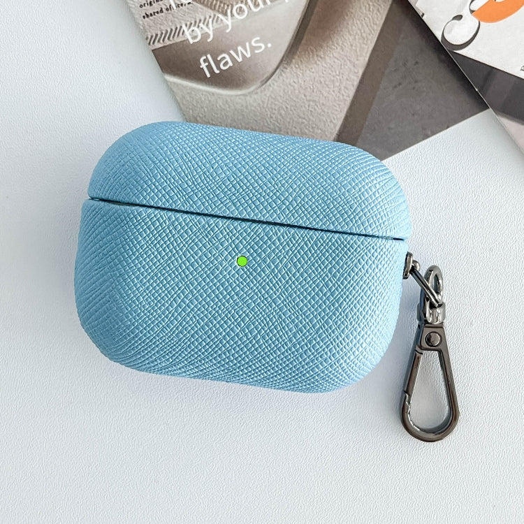 For AirPods Pro Cross Texture PU Leather Bluetooth Earphone Protective Case(Sky Blue) - For AirPods Pro by PMC Jewellery | Online Shopping South Africa | PMC Jewellery | Buy Now Pay Later Mobicred